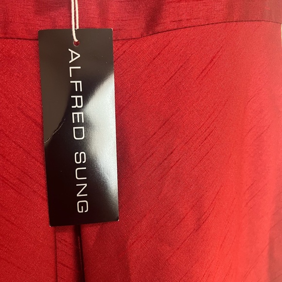 ALFRED SUNG Sleeveless Pleated Skirt‎ Red Long Formal Gown Dress Pockets prom 10 - Picture 7 of 13
